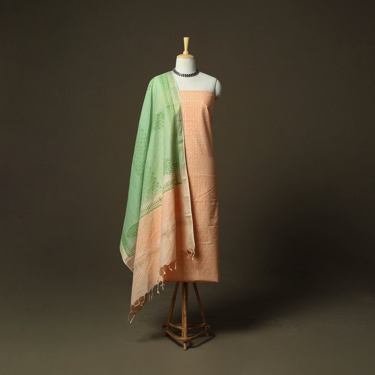 Hand block print mangalagiri cotton 3pc unstitched dress