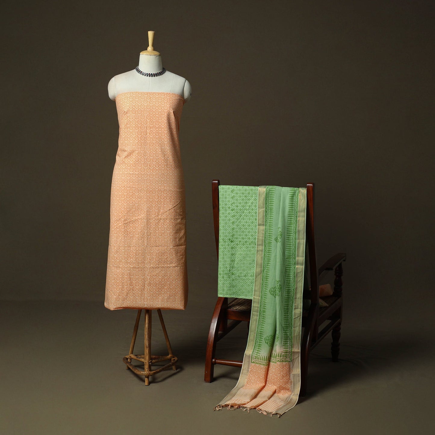Hand block print mangalagiri cotton 3pc unstitched dress