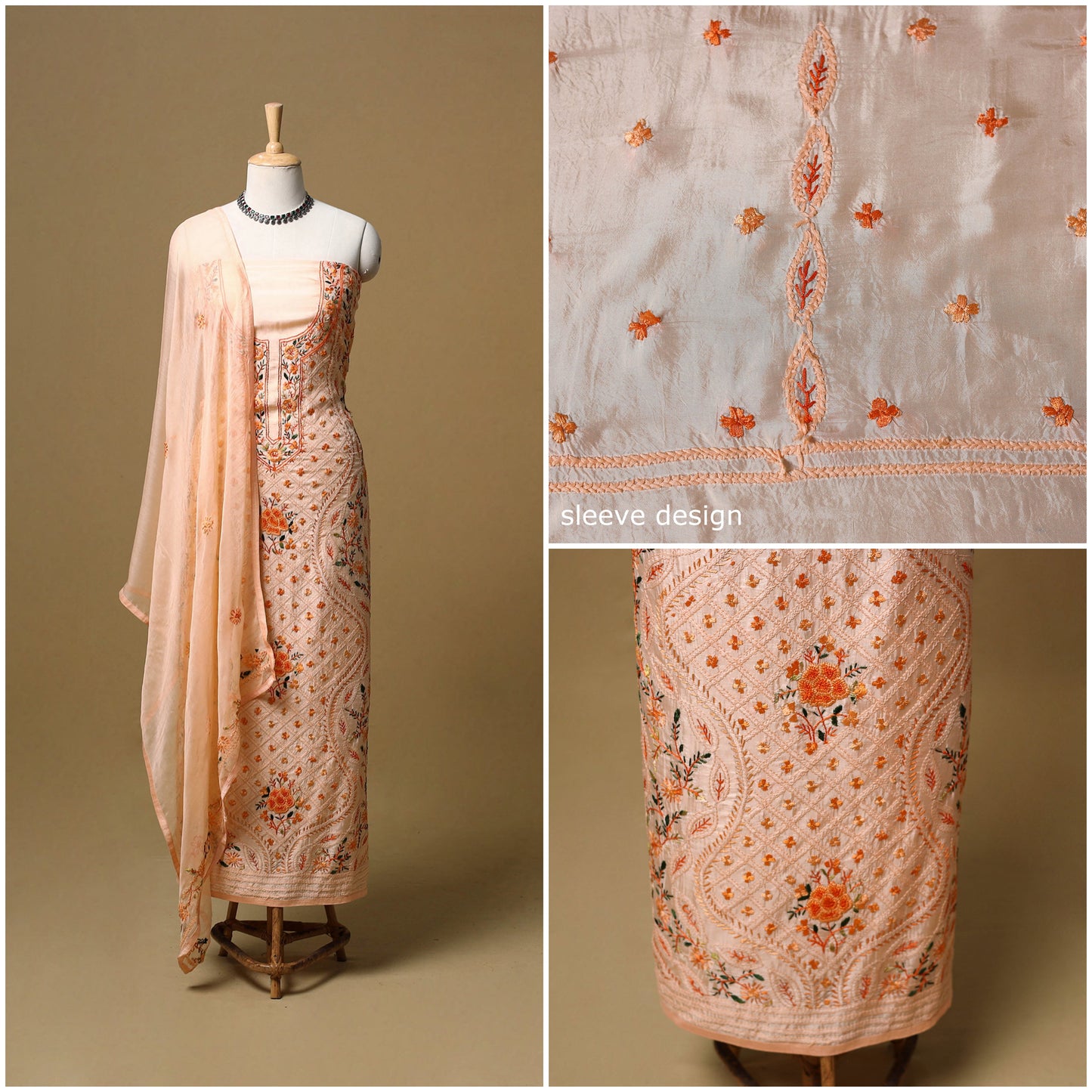 Hand embroidered muslin 3pc unstitched dress material 24