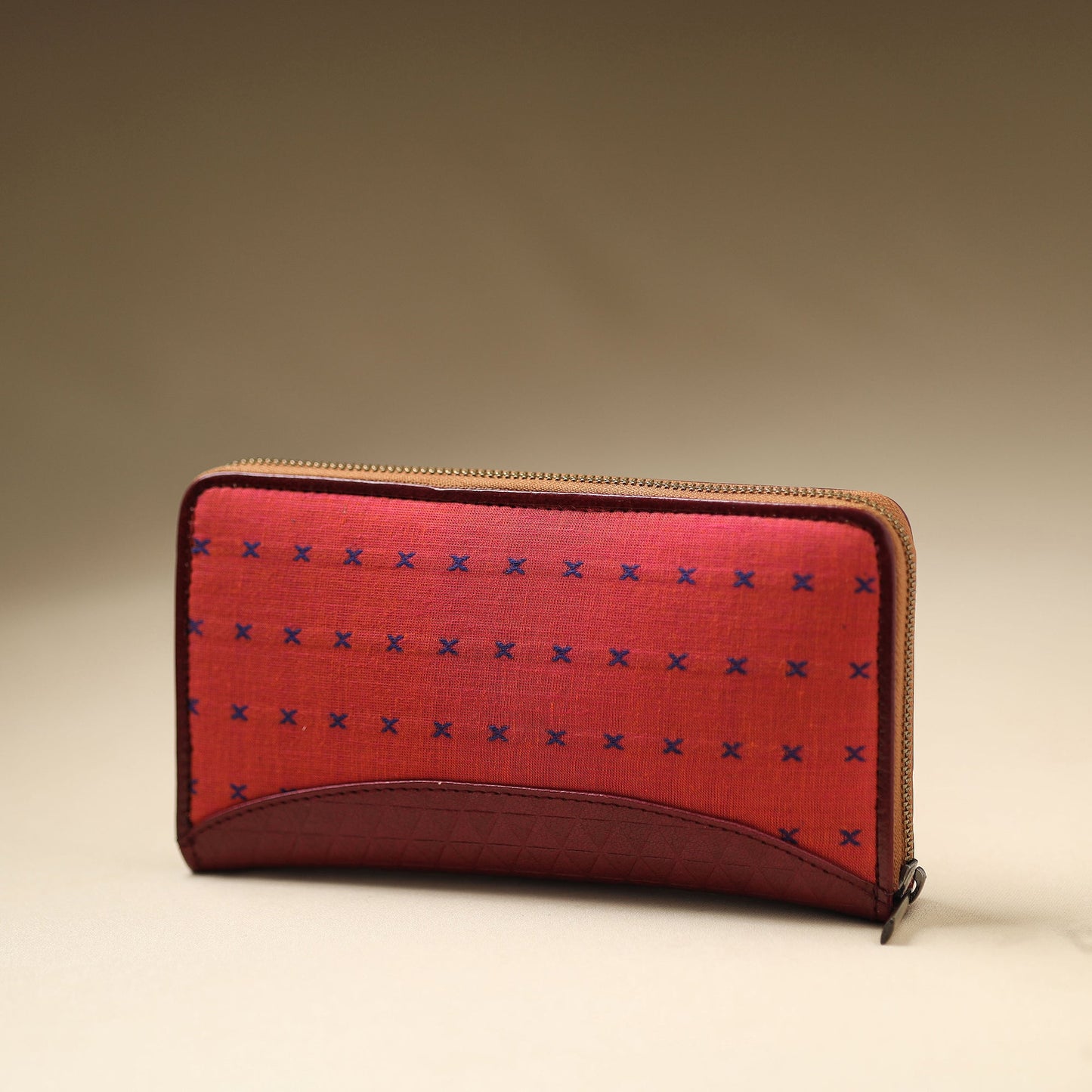 Peach - Handcrafted Jacquard Weave Leather Wallet