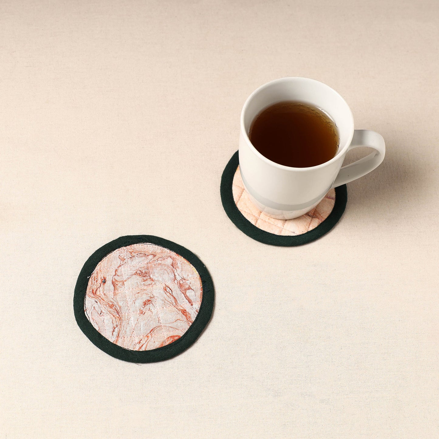 Peach Handcrafted Sanganeri Print Coaster (Set of 2)
