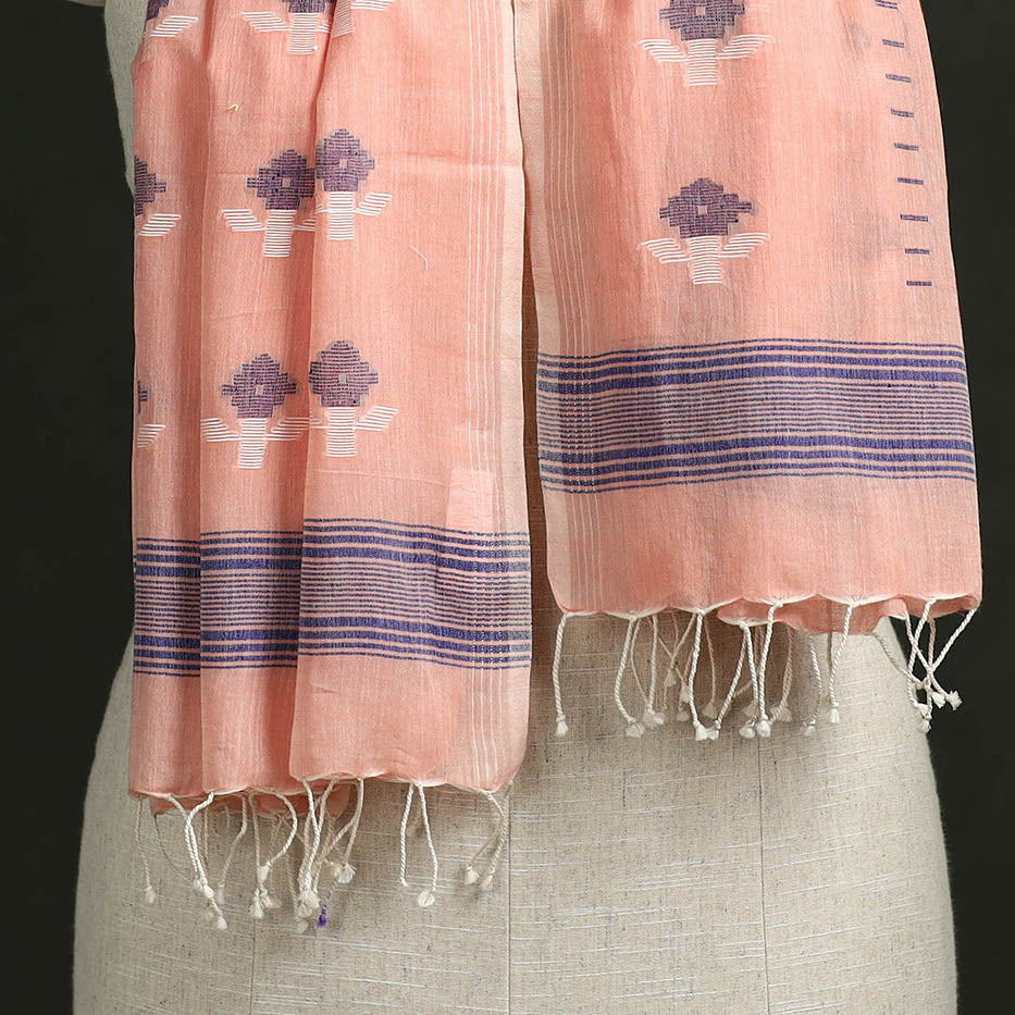 Handloom cotton burdwan jamdani stole with tassels 37