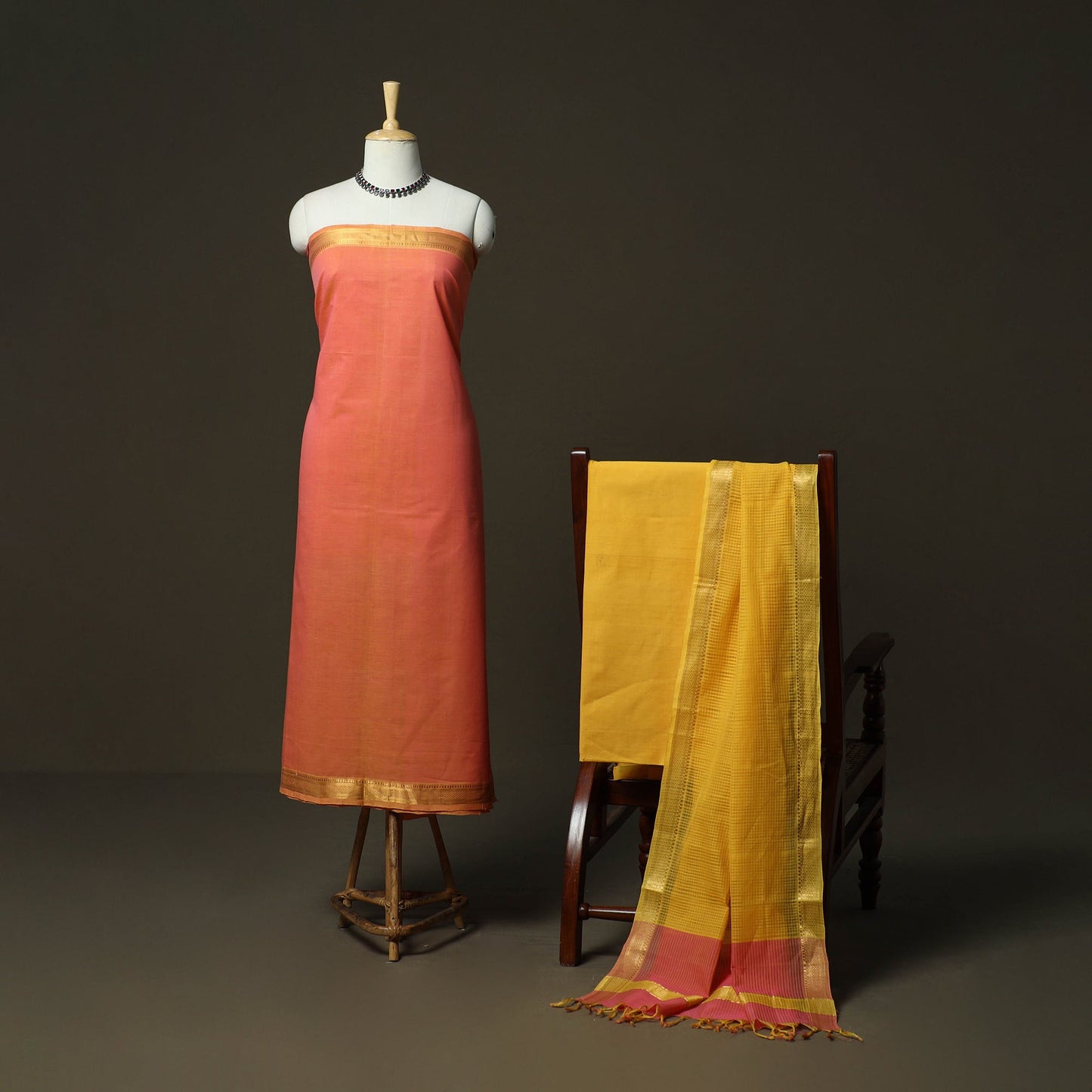 Handloom cotton mangalagiri 3pc unstitched dress material