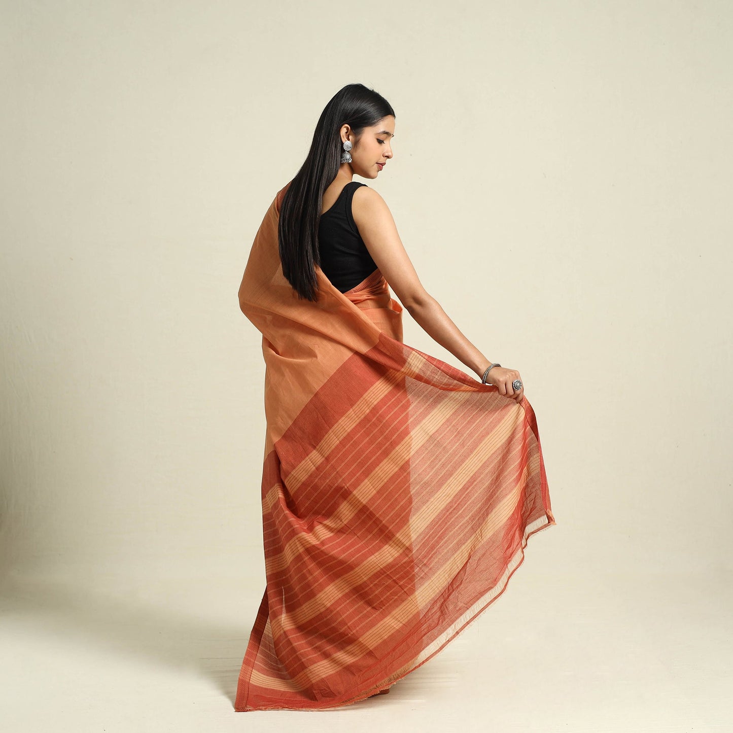 Buy Peach Handloom Cotton Mangalagiri Saree