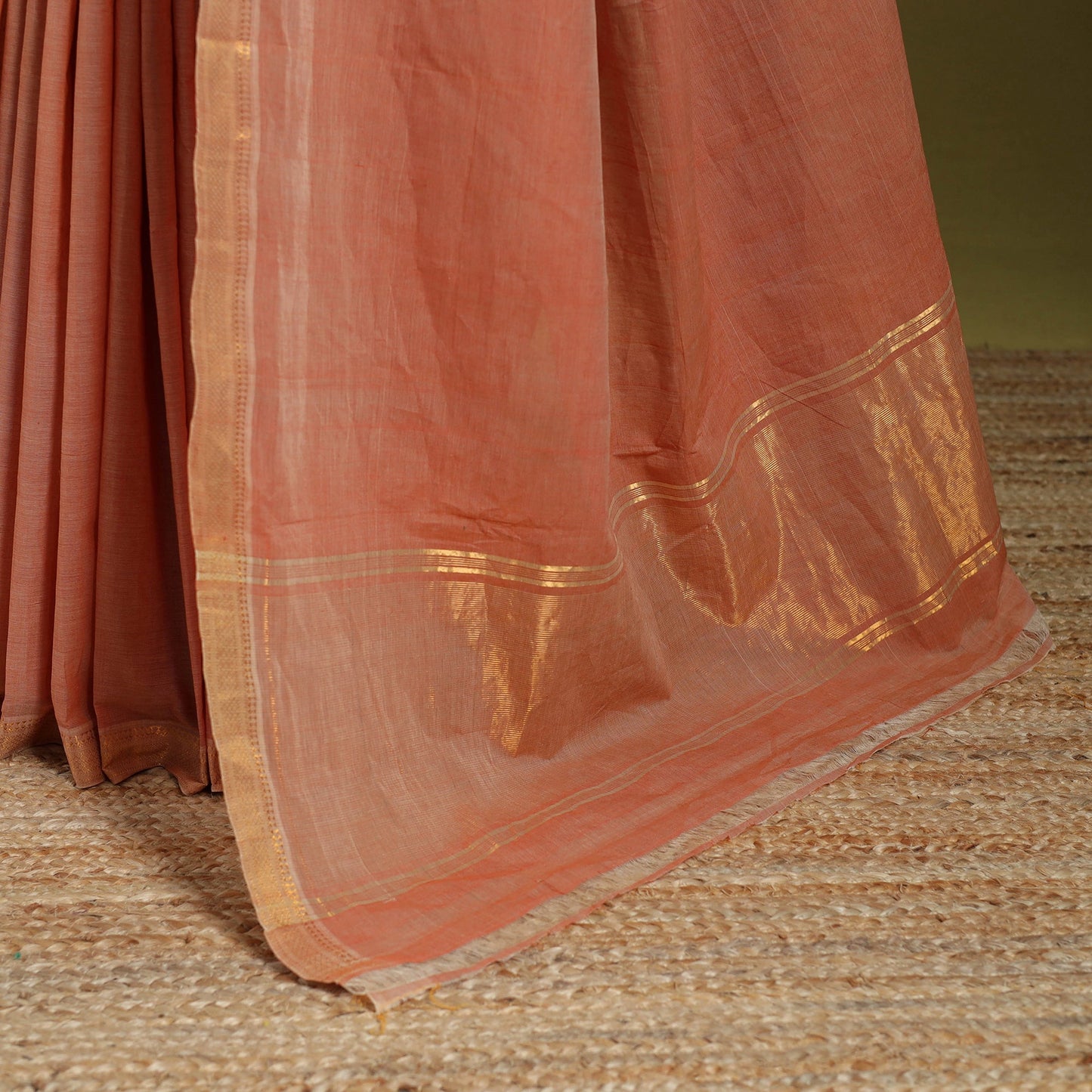 Peach - handloom cotton zari border mangalagiri saree 02
