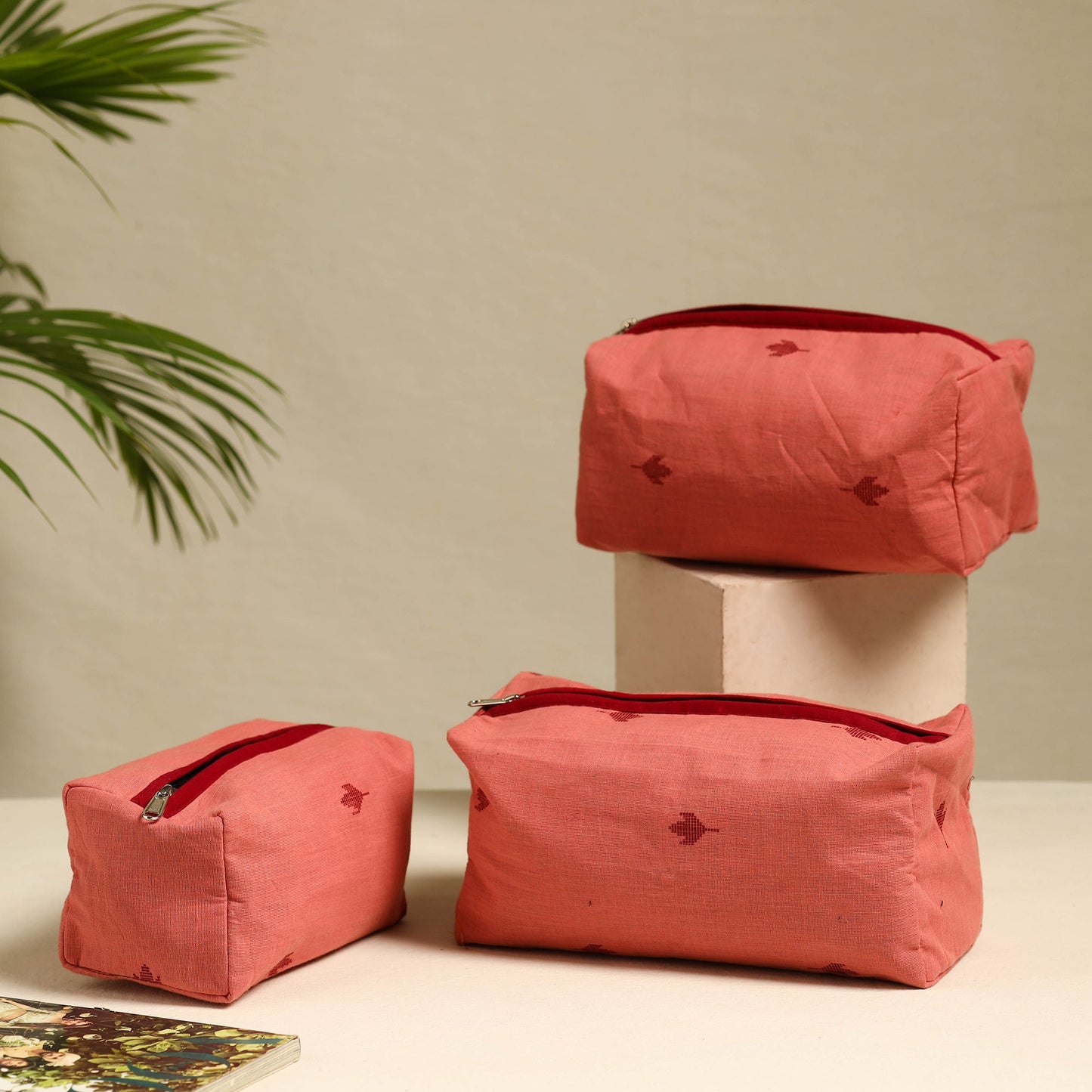 Peach Handmade Cotton Toiletry Bags (Set of 3)