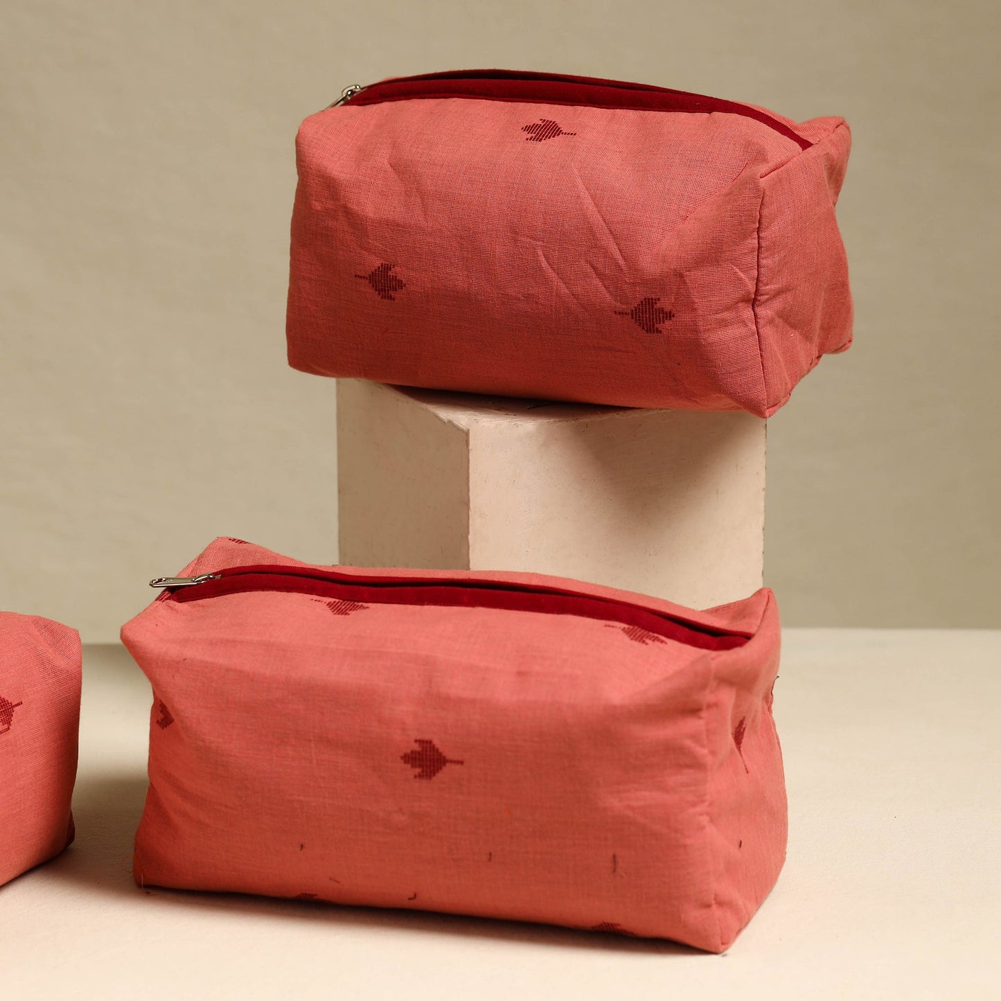 Peach Handmade Cotton Toiletry Bags (Set of 3)