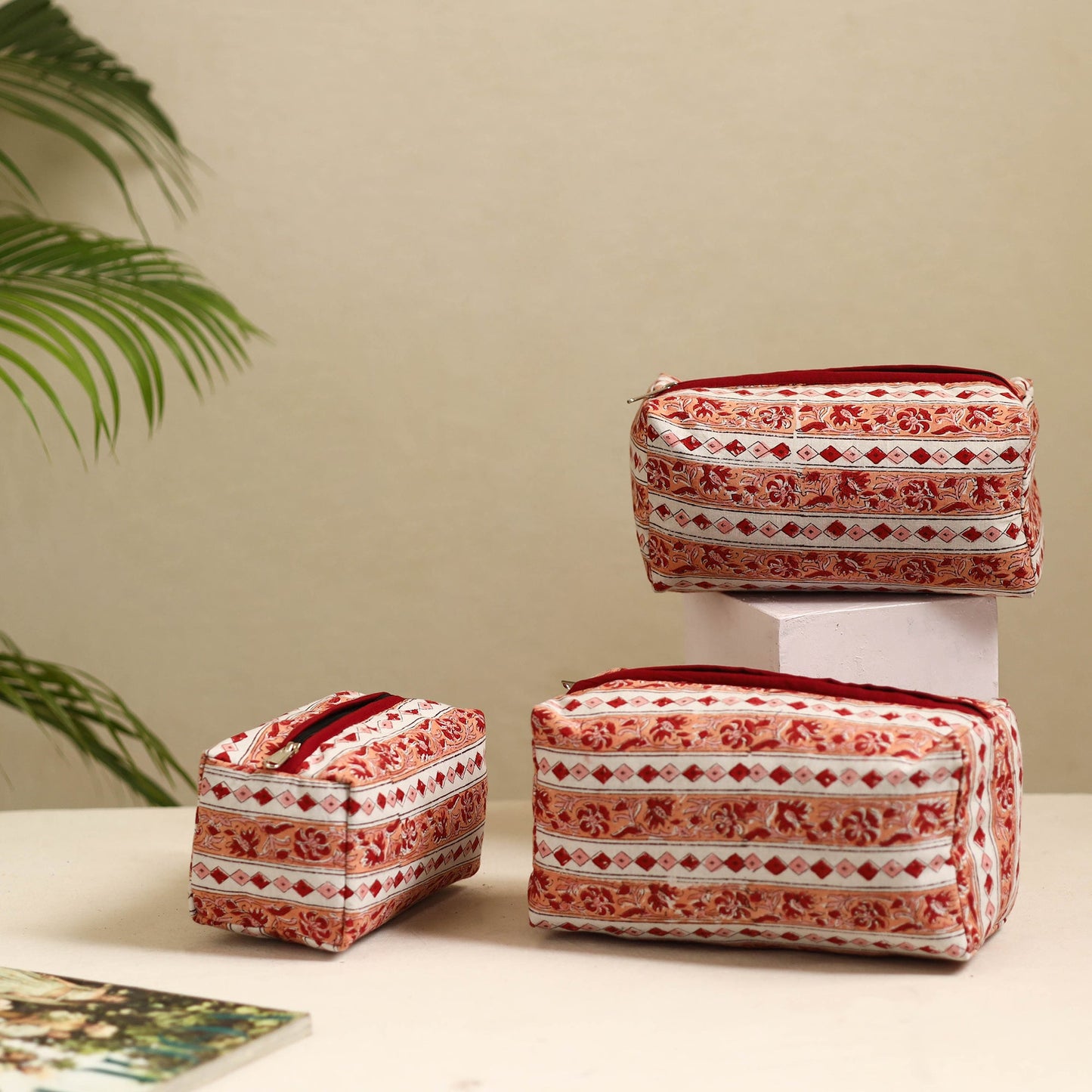 Peach Handmade Cotton Toiletry Bags (Set of 3)