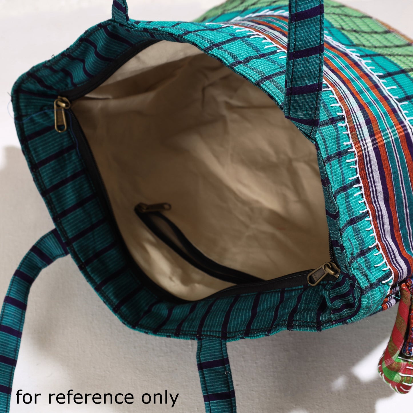 Peach Handmade Gamcha Fabric Embroidered Applique Work Hand Bag