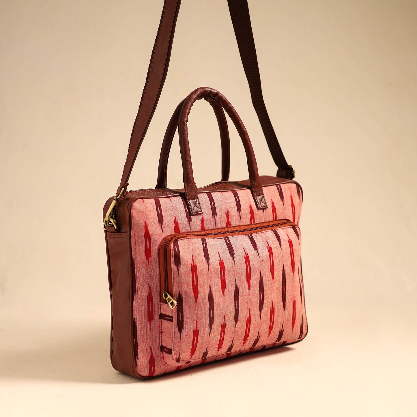 Peach Handmade Pochampally Ikat Laptop Bag