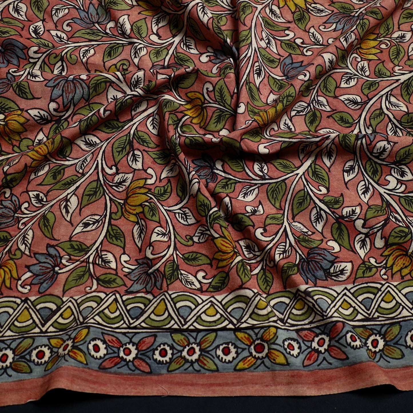 Buy Peach Handpainted Cotton Kalamkari Blouse Piece