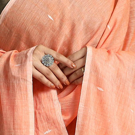 Peach - handspun handloom cotton jamdani dupatta 32