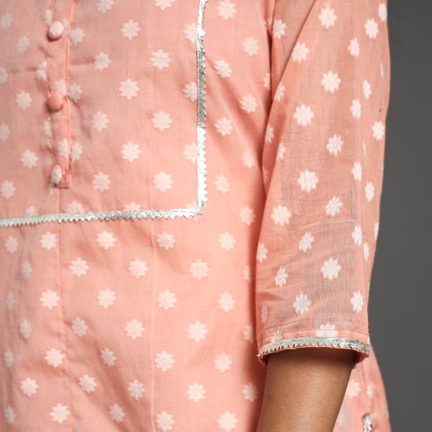 Peach Handwoven Cutwork Cotton Banarasi Kurta