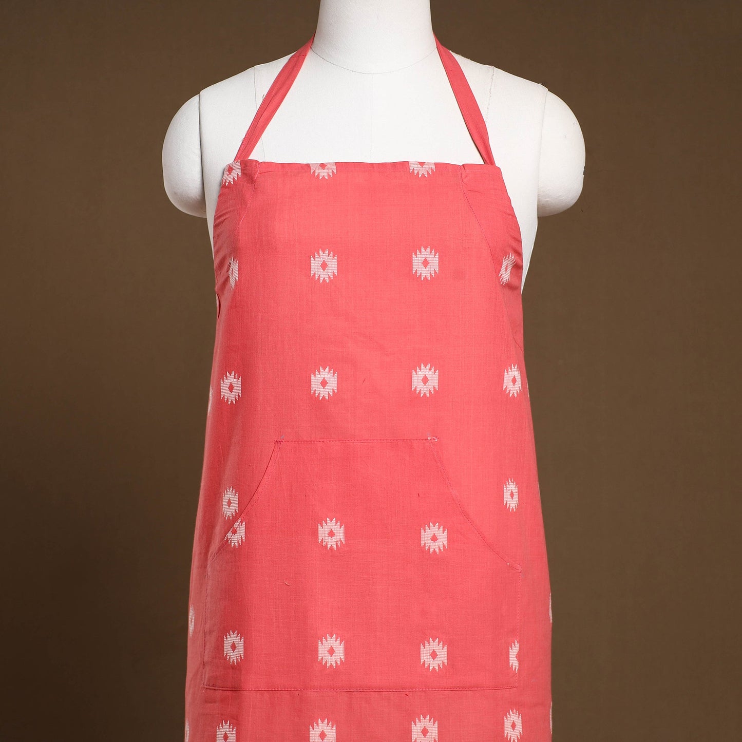 Peach Jacquard Weave Cotton Apron with Pocket