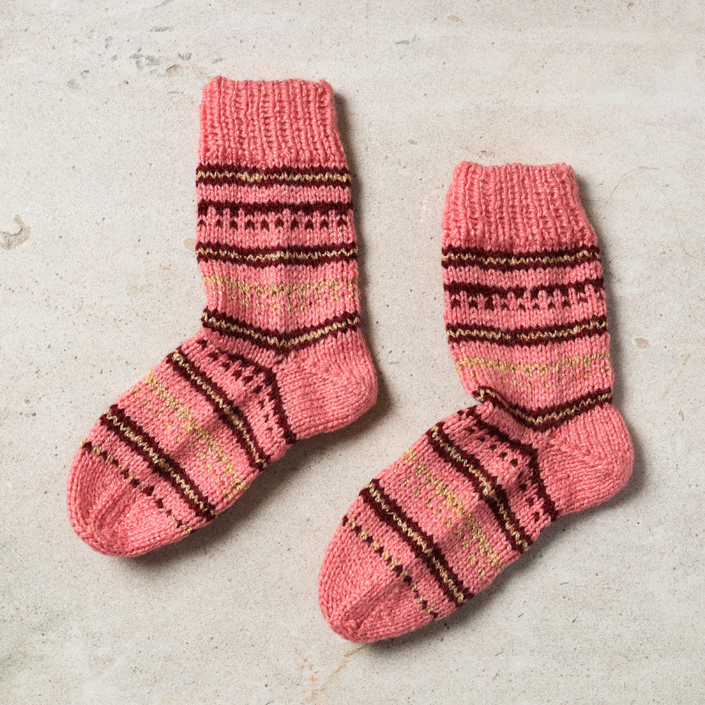 Peach Kumaun Hand Knitted Woolen Socks - Kids