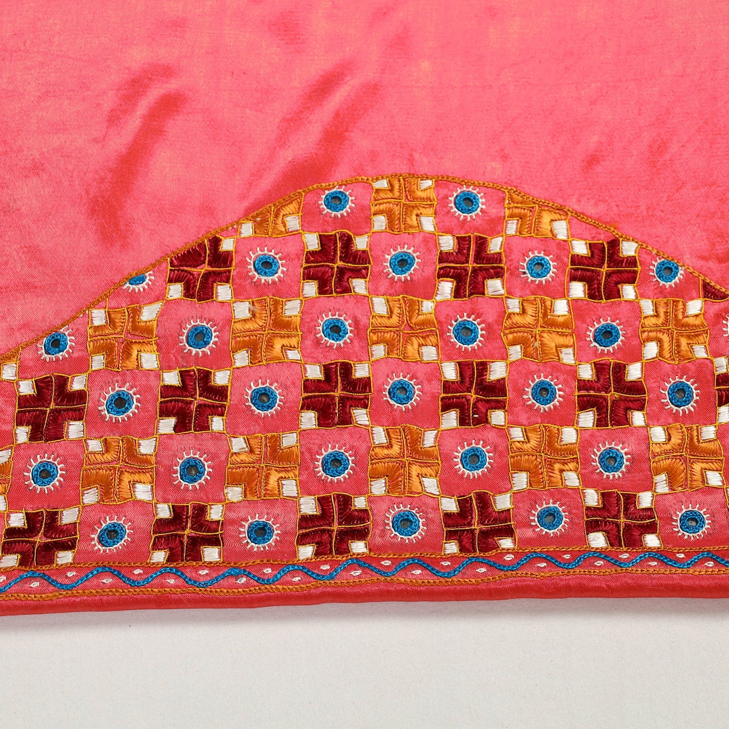 Buy Peach Kutch Hand Embroidery Mashru Silk Blouse Piece