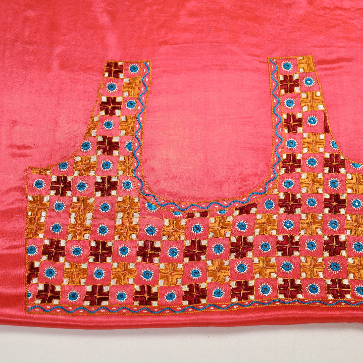 Buy Peach Kutch Hand Embroidery Mashru Silk Blouse Piece