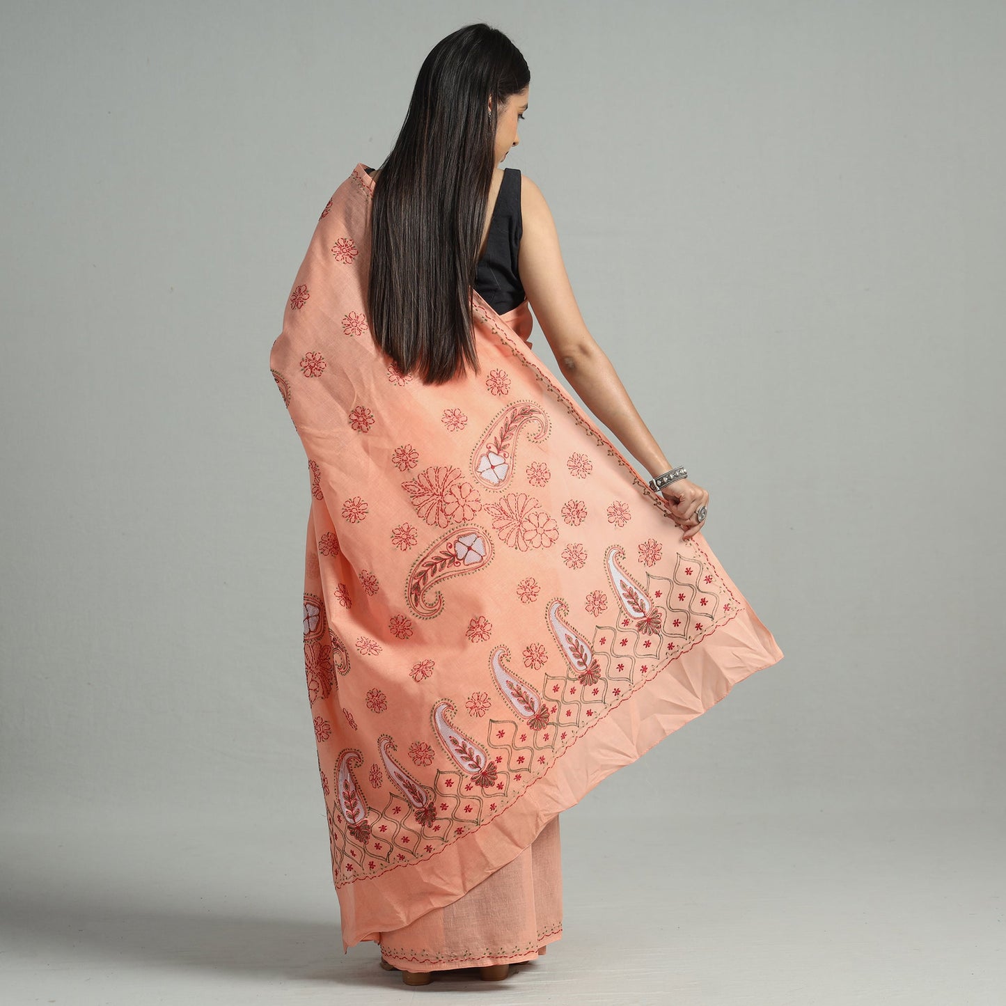 Lucknow Chikankari Hand Embroidery Cotton Saree 56 Online