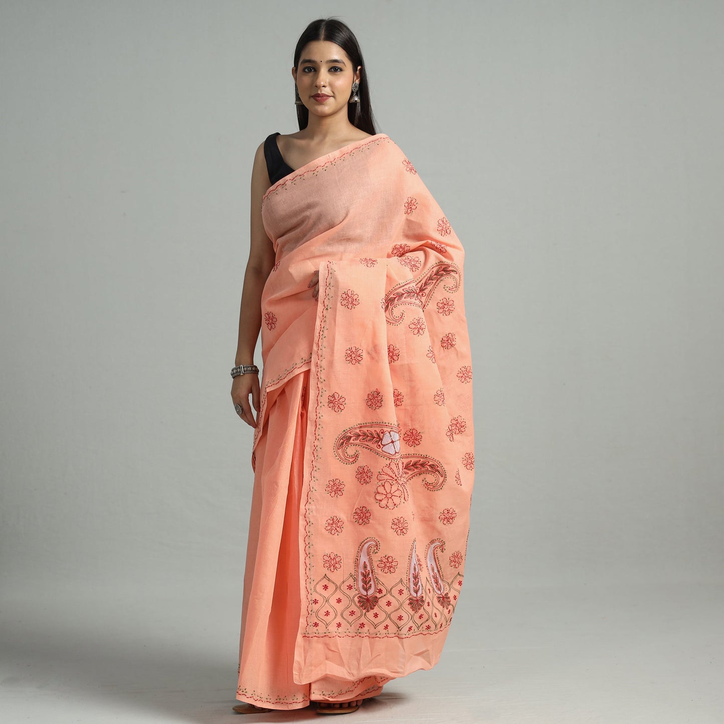 Lucknow Chikankari Hand Embroidery Cotton Saree 56 Online
