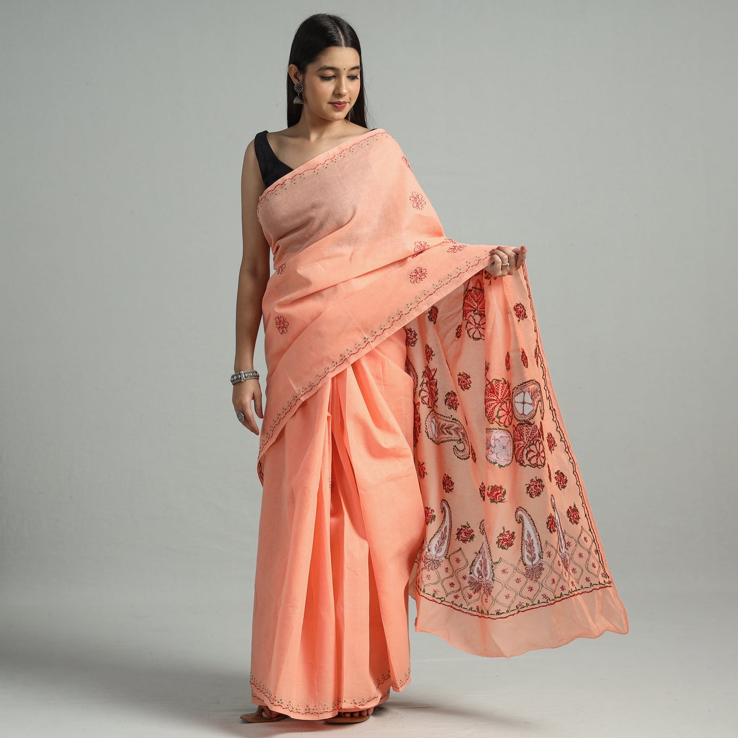 Lucknow Chikankari Hand Embroidery Cotton Saree 56 Online