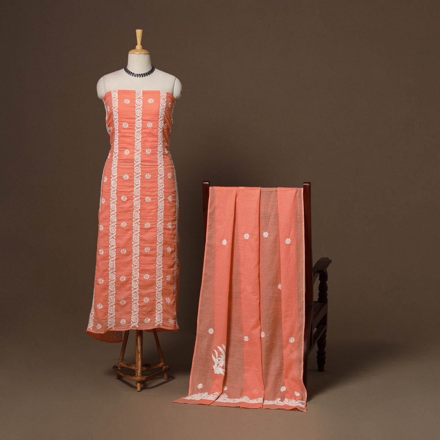 Lucknowi chikankari hand embroidered kota doria cotton 2pc
