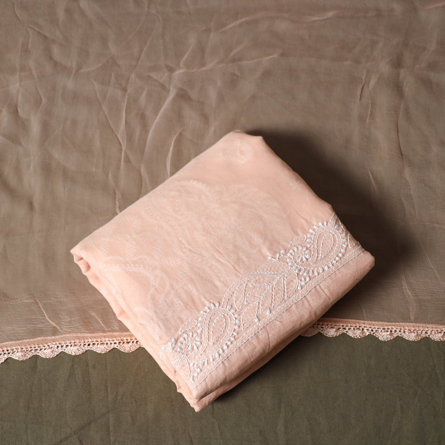 Peach - lucknowi hand embroidered cotton chikankari 3pc
