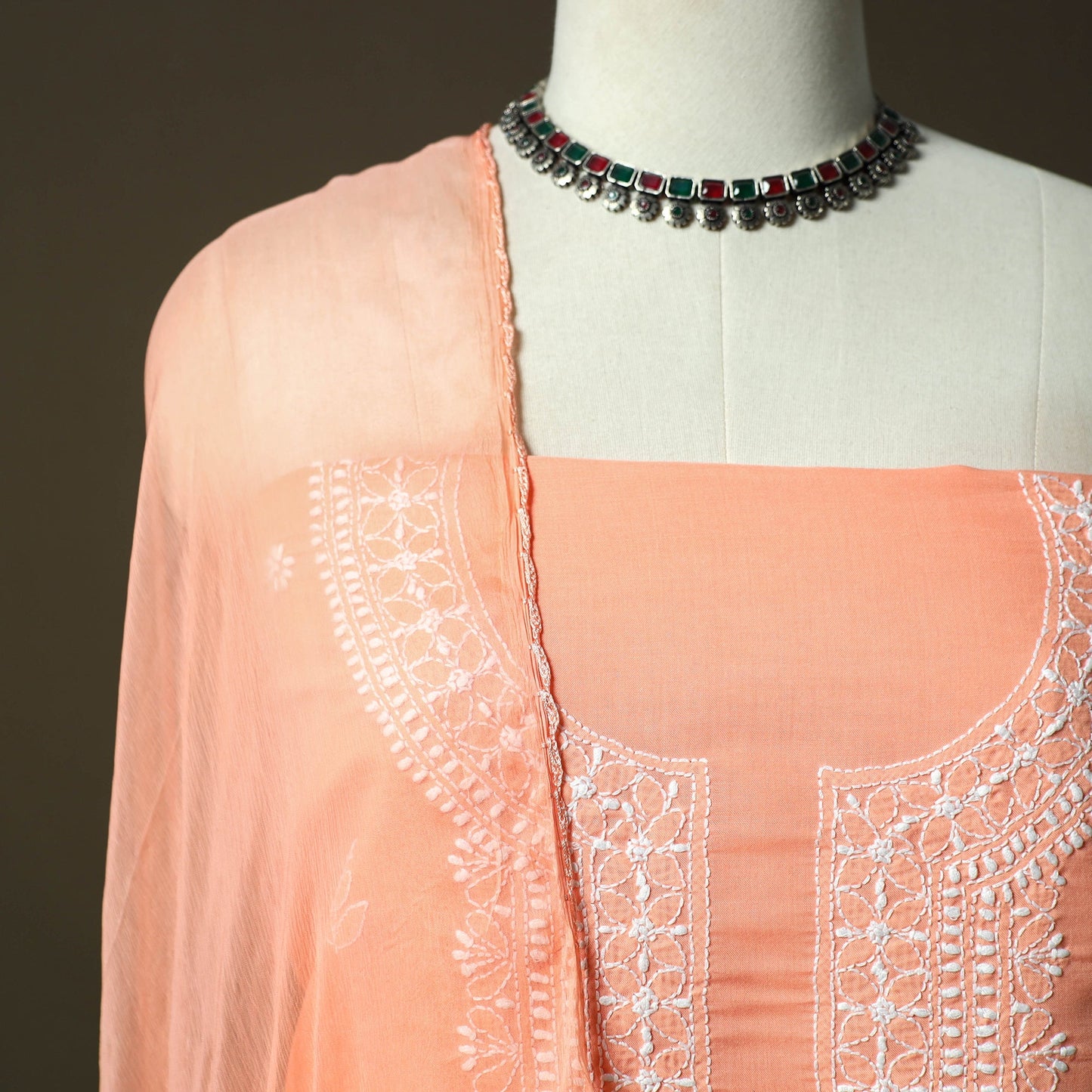 Lucknowi hand embroidered cotton chikankari 3pc unstitched