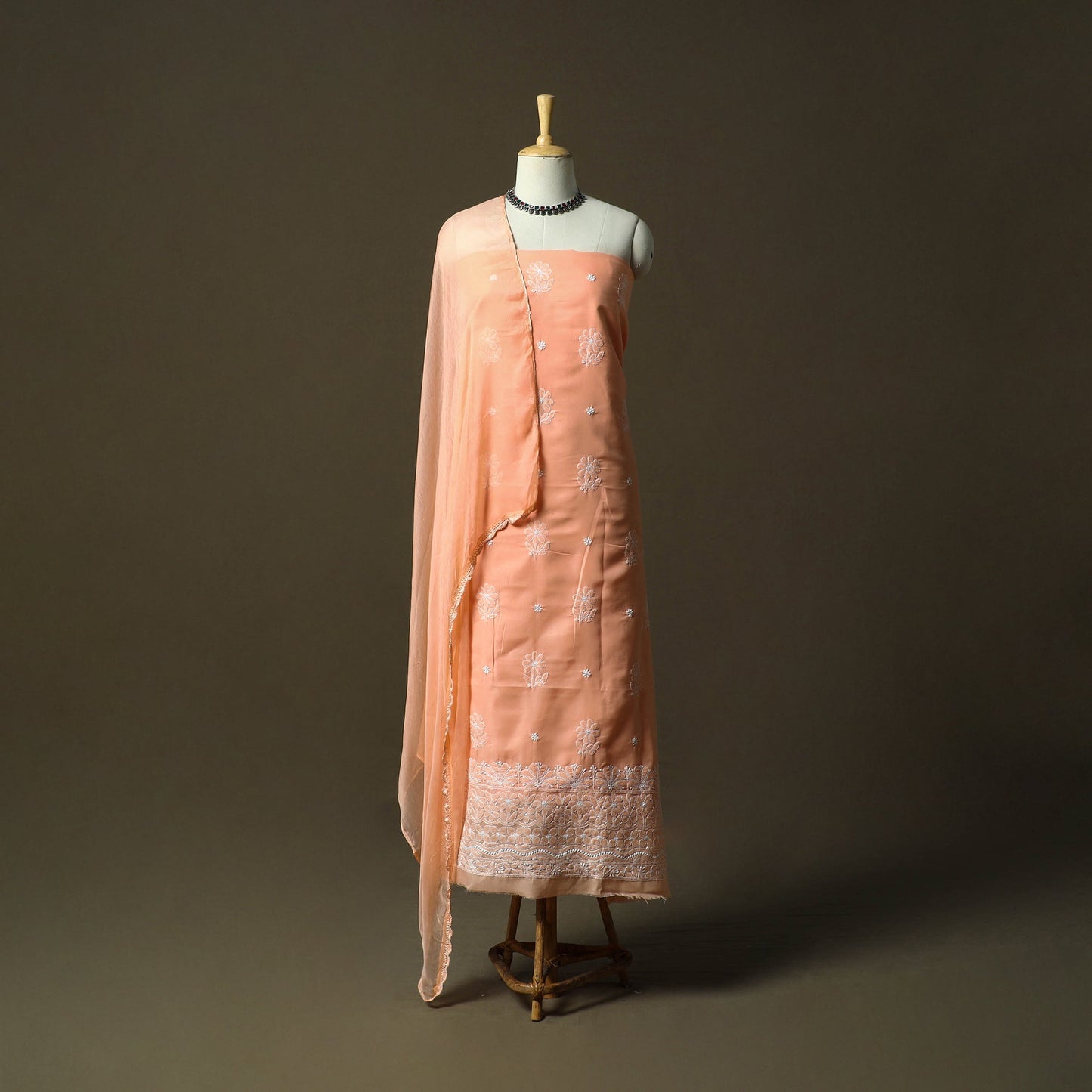 Peach - lucknowi hand embroidered cotton chikankari 3pc