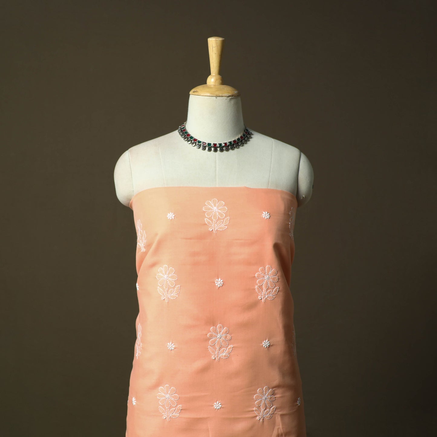 Peach - lucknowi hand embroidered cotton chikankari 3pc