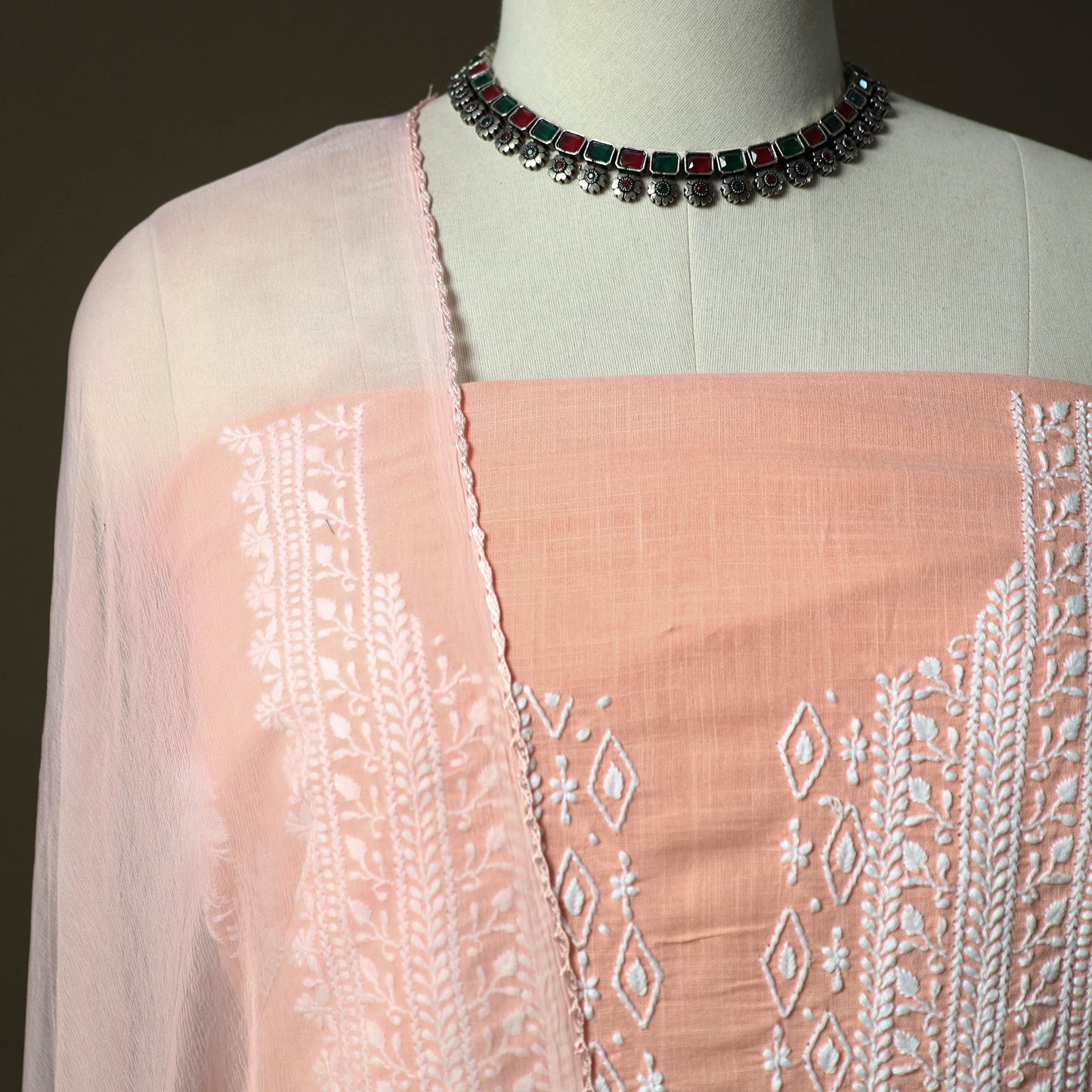 Lucknowi hand embroidered cotton chikankari 3pc unstitched