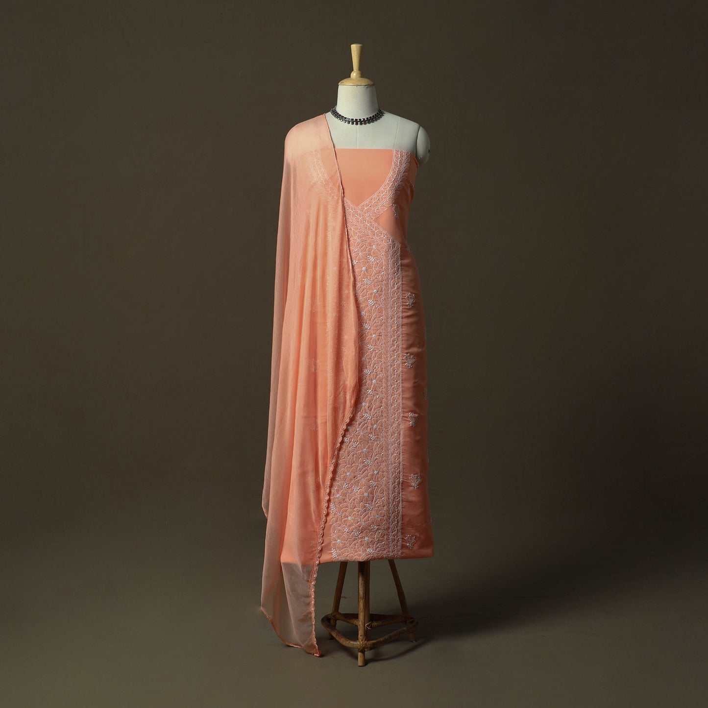 Peach - lucknowi hand embroidered cotton chikankari 3pc
