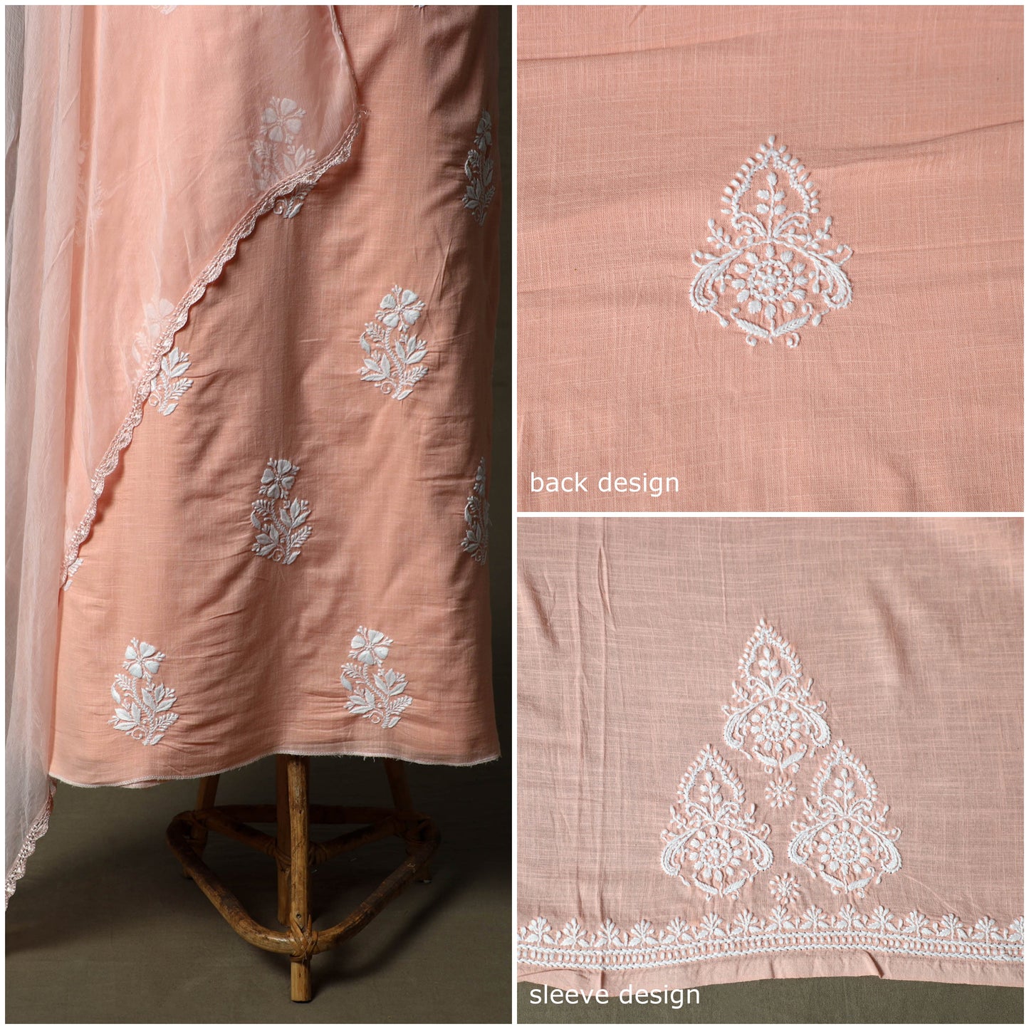 Lucknowi hand embroidered cotton chikankari 3pc unstitched