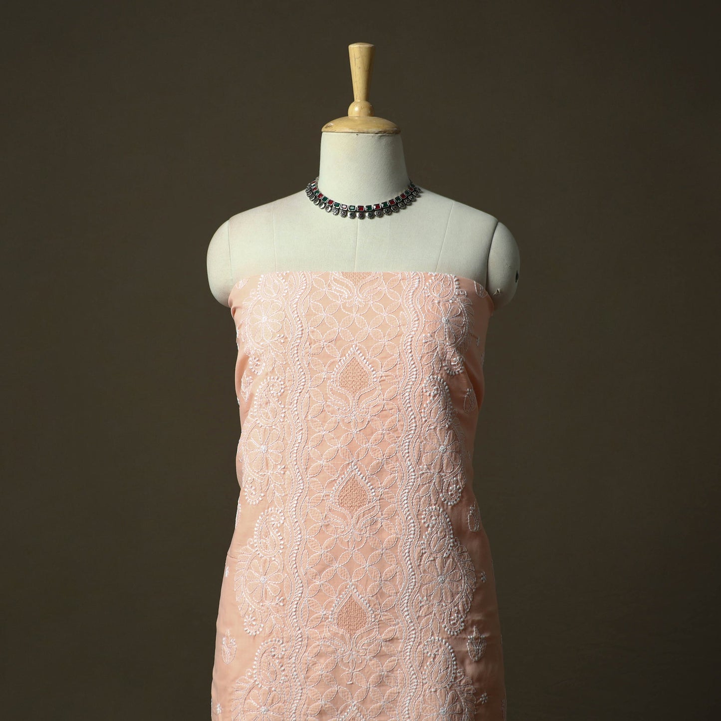 Peach - lucknowi hand embroidered cotton chikankari 3pc