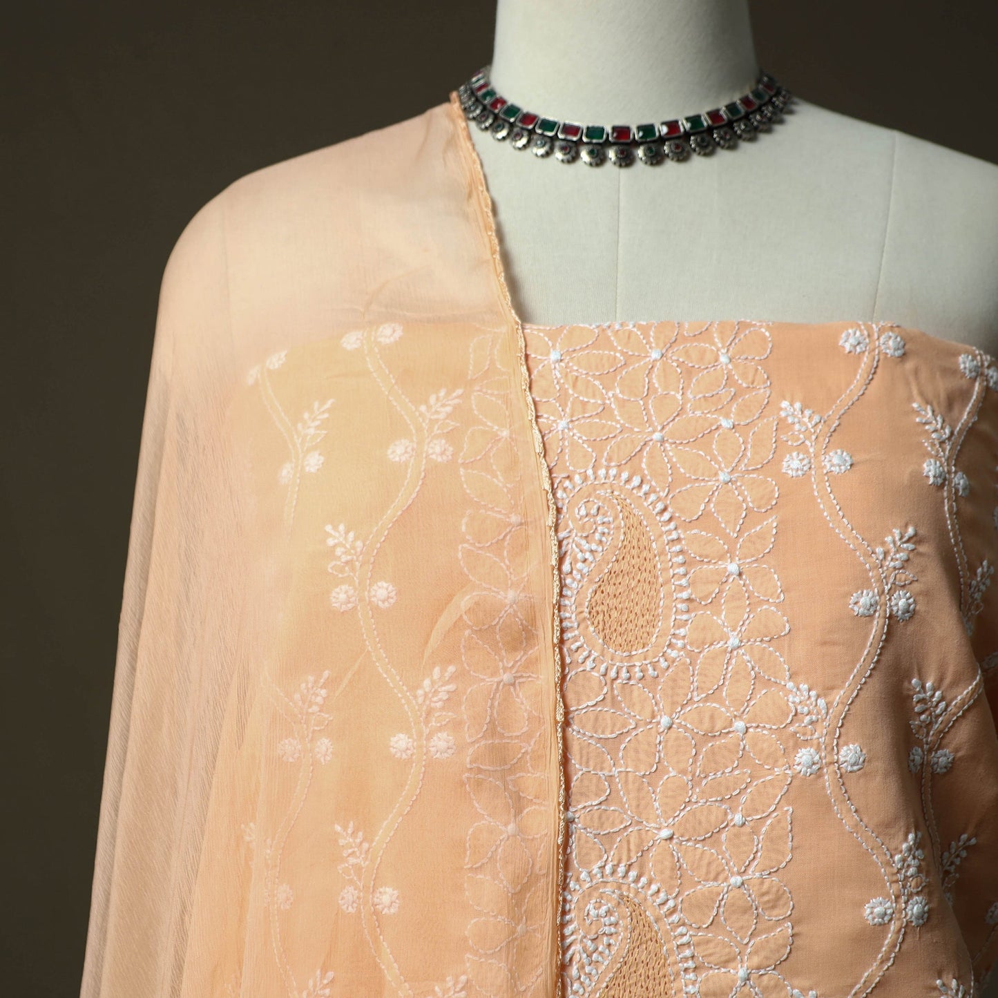 Lucknowi hand embroidered cotton chikankari 3pc unstitched