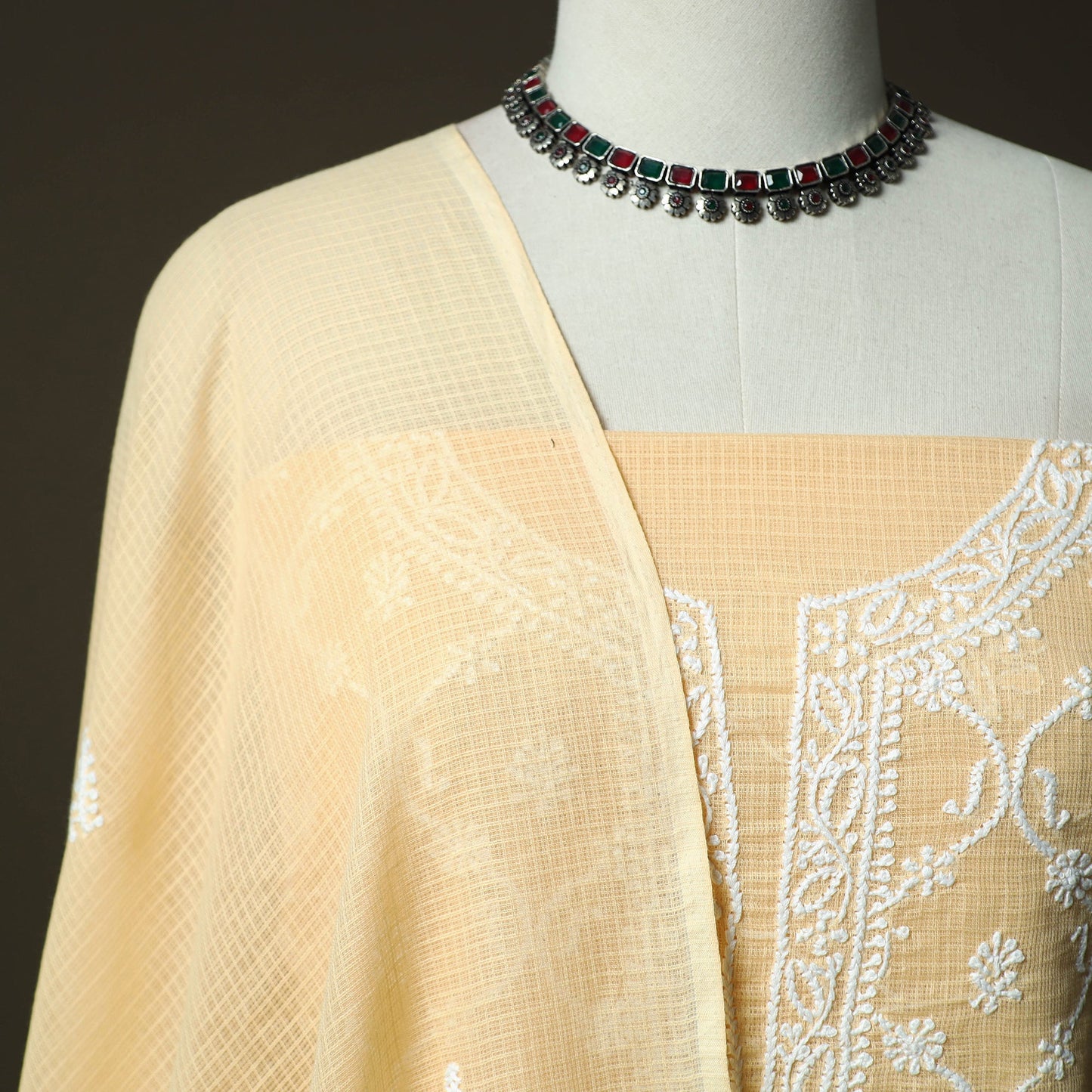 Lucknowi hand embroidered kota doria cotton chikankari 2pc