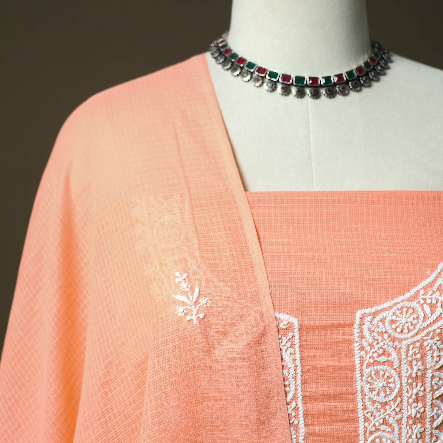 Lucknowi hand embroidered kota doria cotton chikankari 2pc