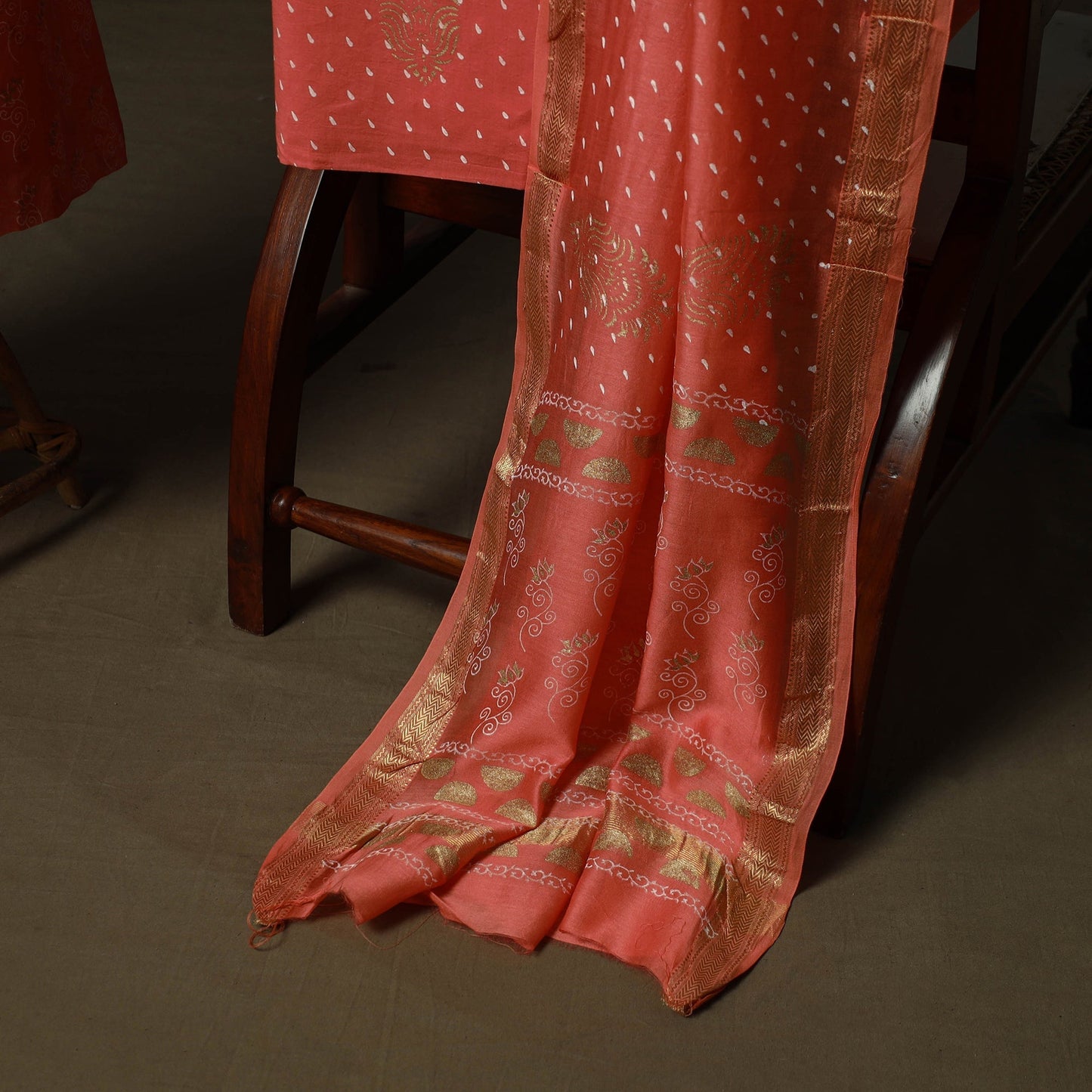 Maheshwari silk hand block sanganeri print 3pc unstitched