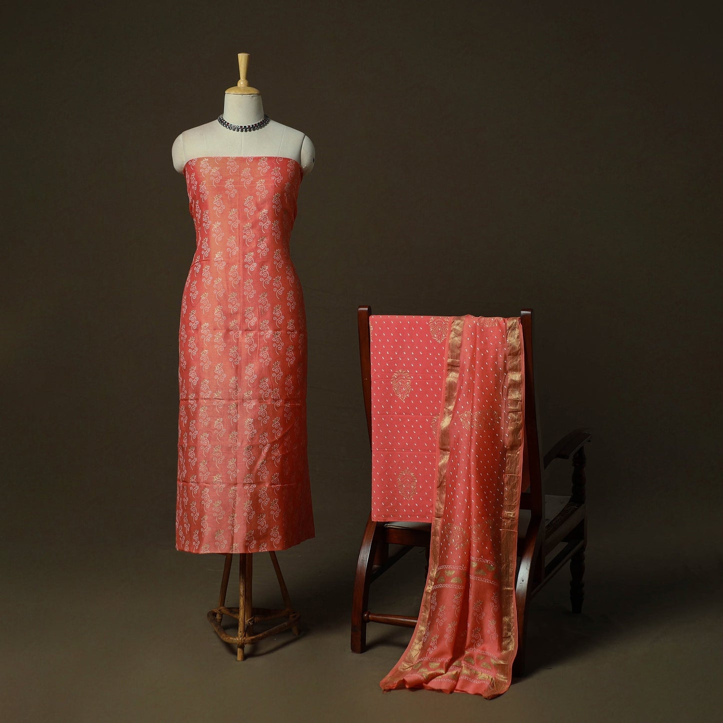 Maheshwari silk hand block sanganeri print 3pc unstitched