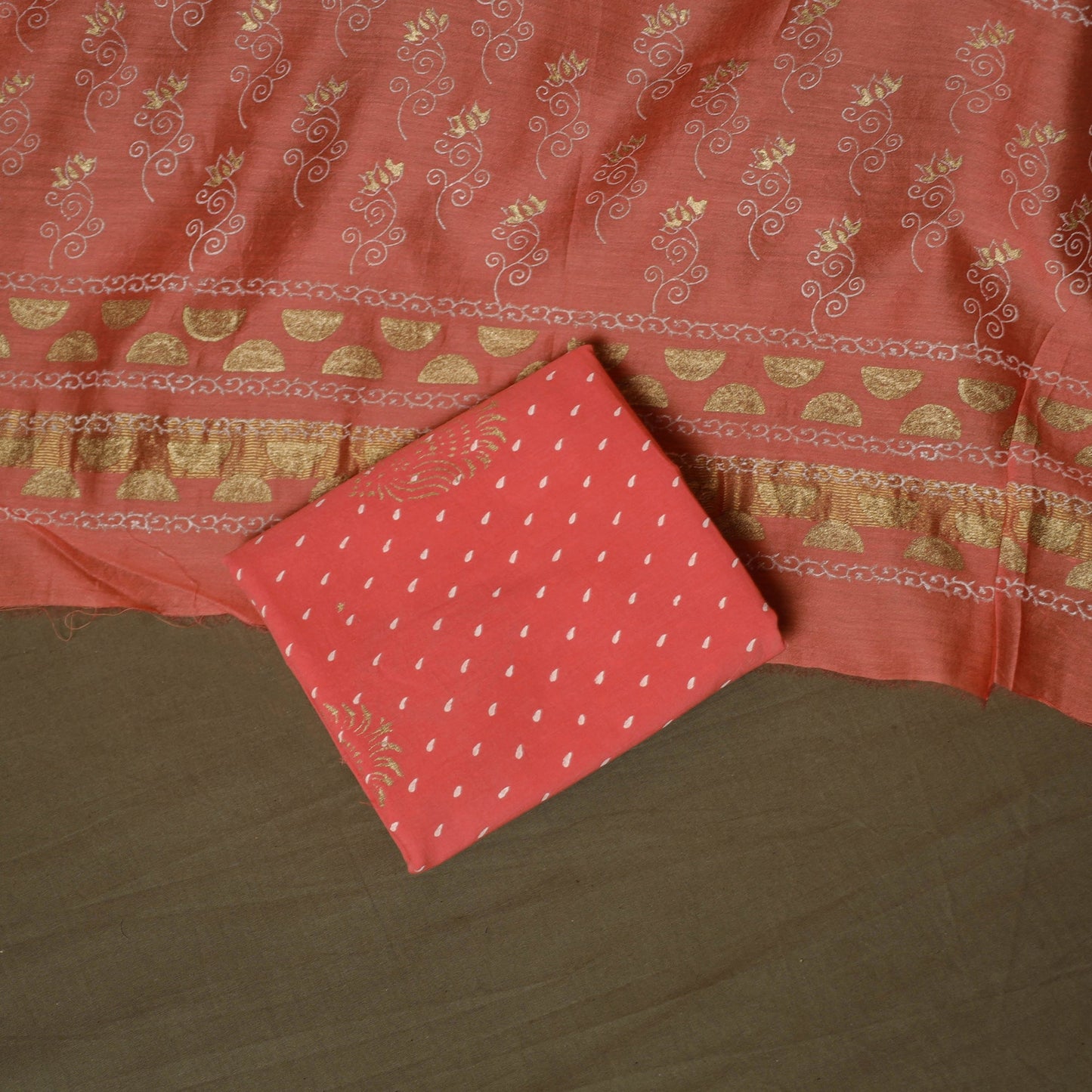 Maheshwari silk hand block sanganeri print 3pc unstitched