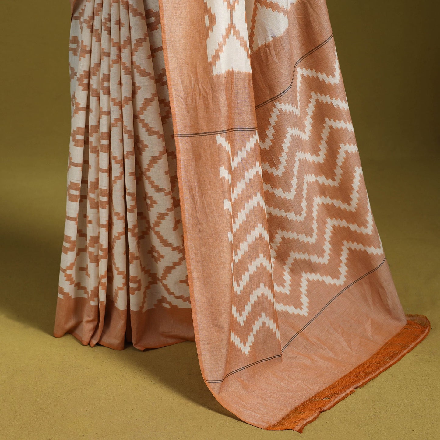 Peach - mercerised cotton handloom pochampally ikat saree