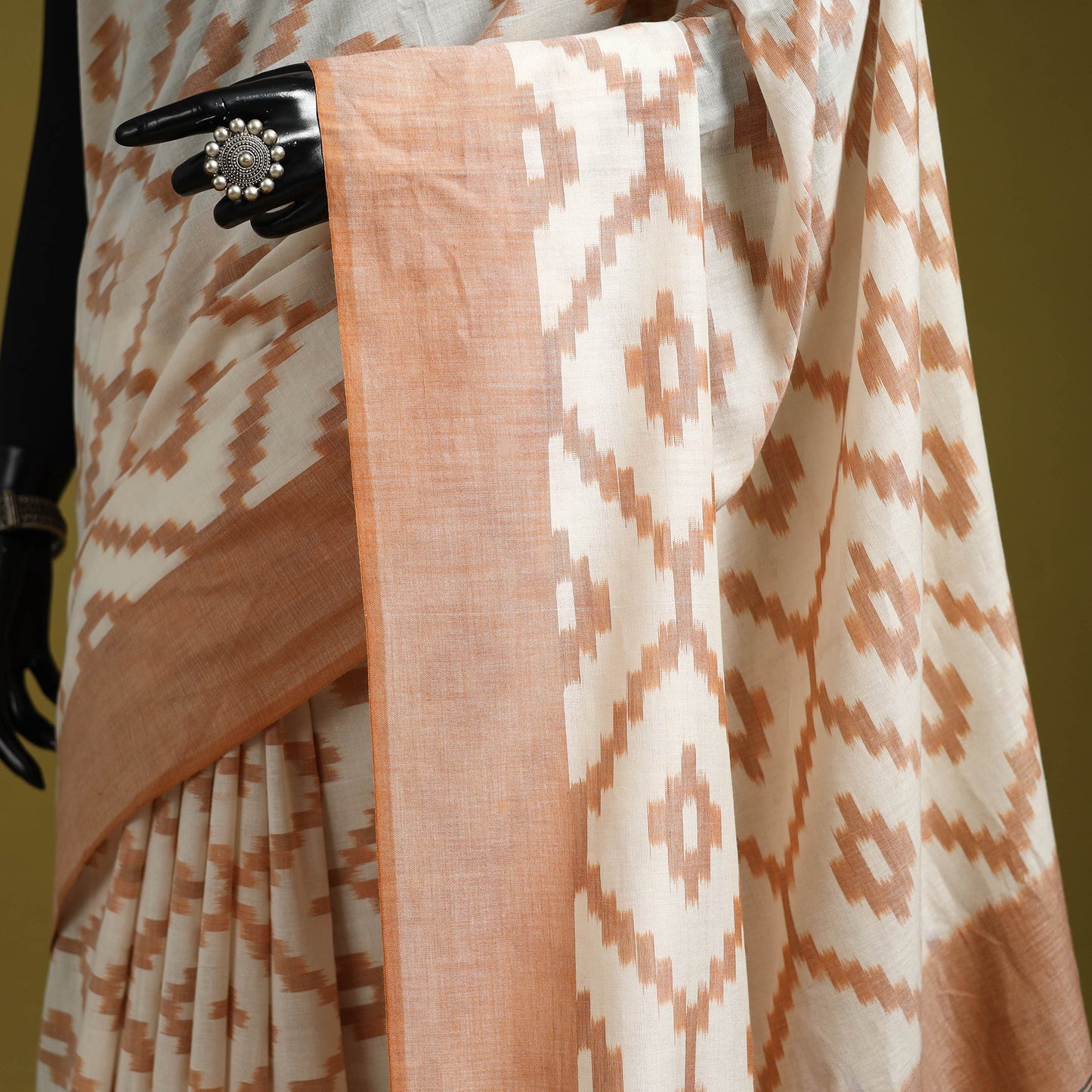 Peach - mercerised cotton handloom pochampally ikat saree