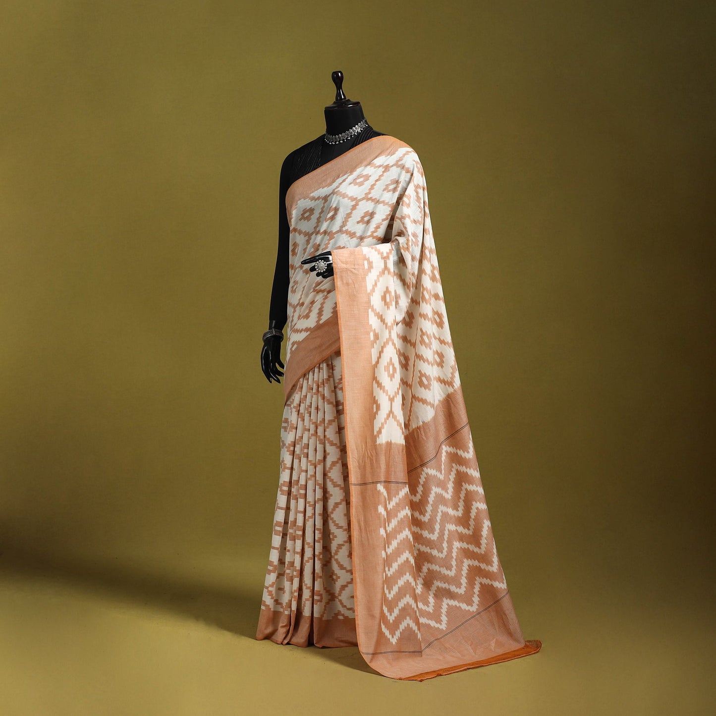 Peach - mercerised cotton handloom pochampally ikat saree