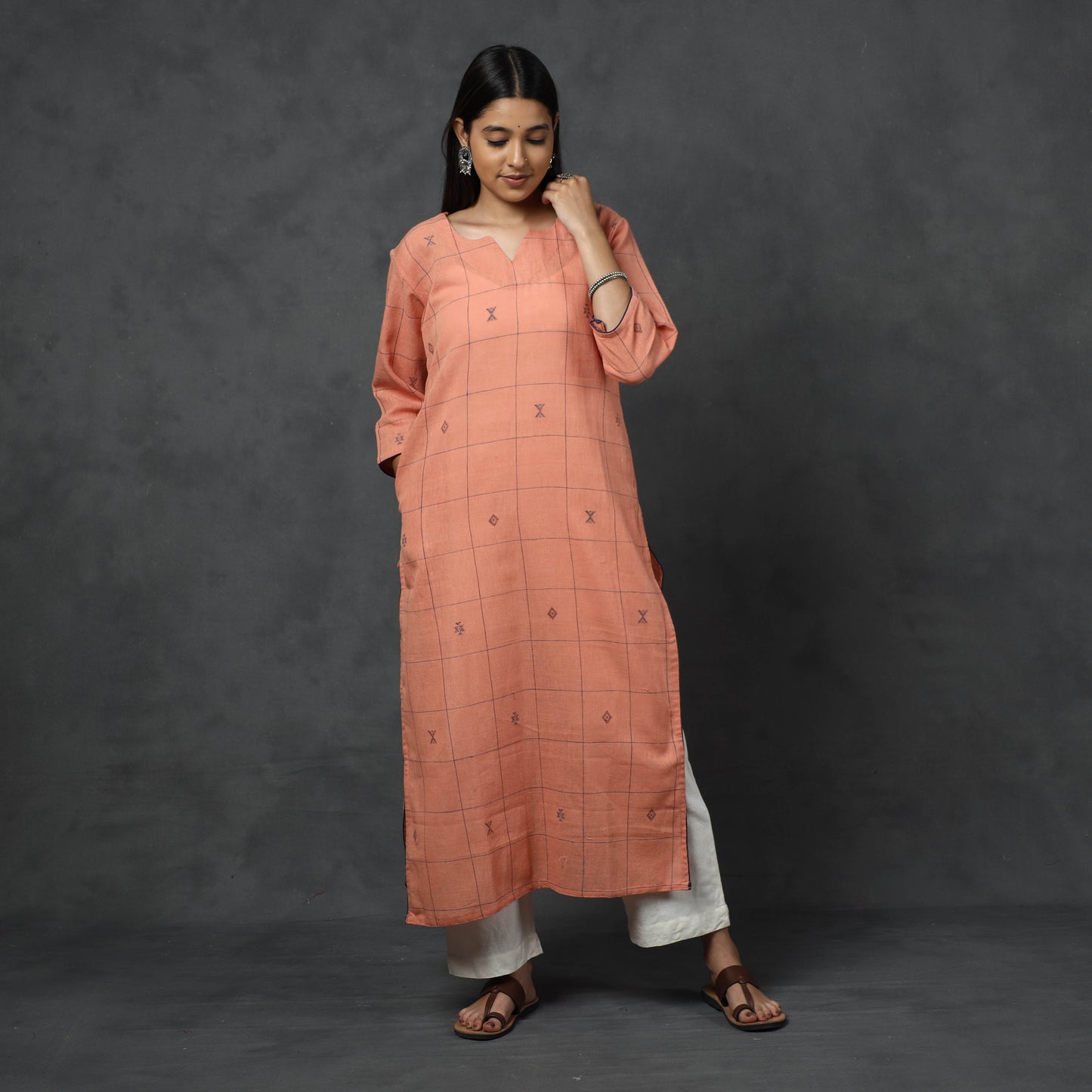 Organic Kala Cotton Handloom Buti Long Kurta for Women