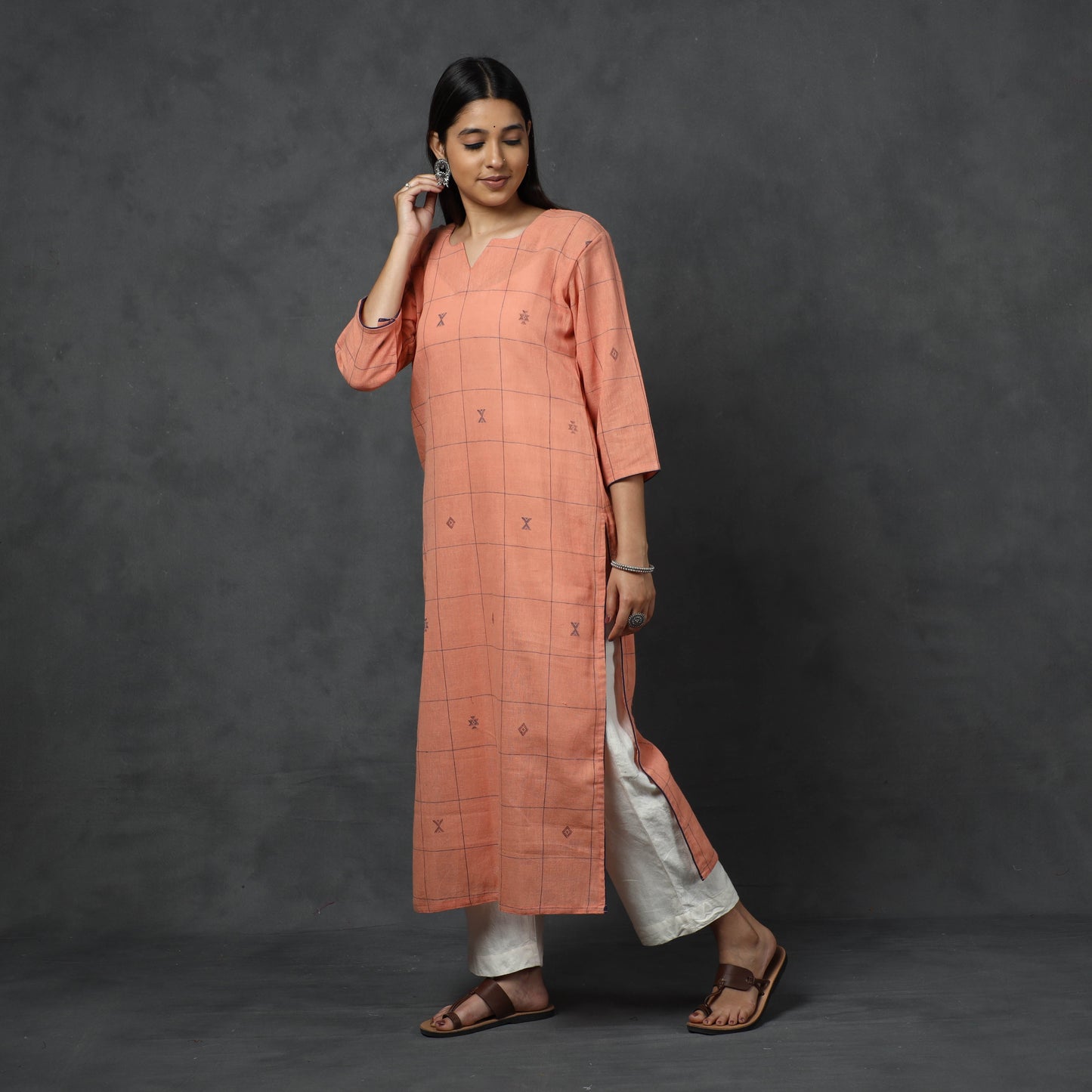 Organic Kala Cotton Handloom Buti Long Kurta for Women