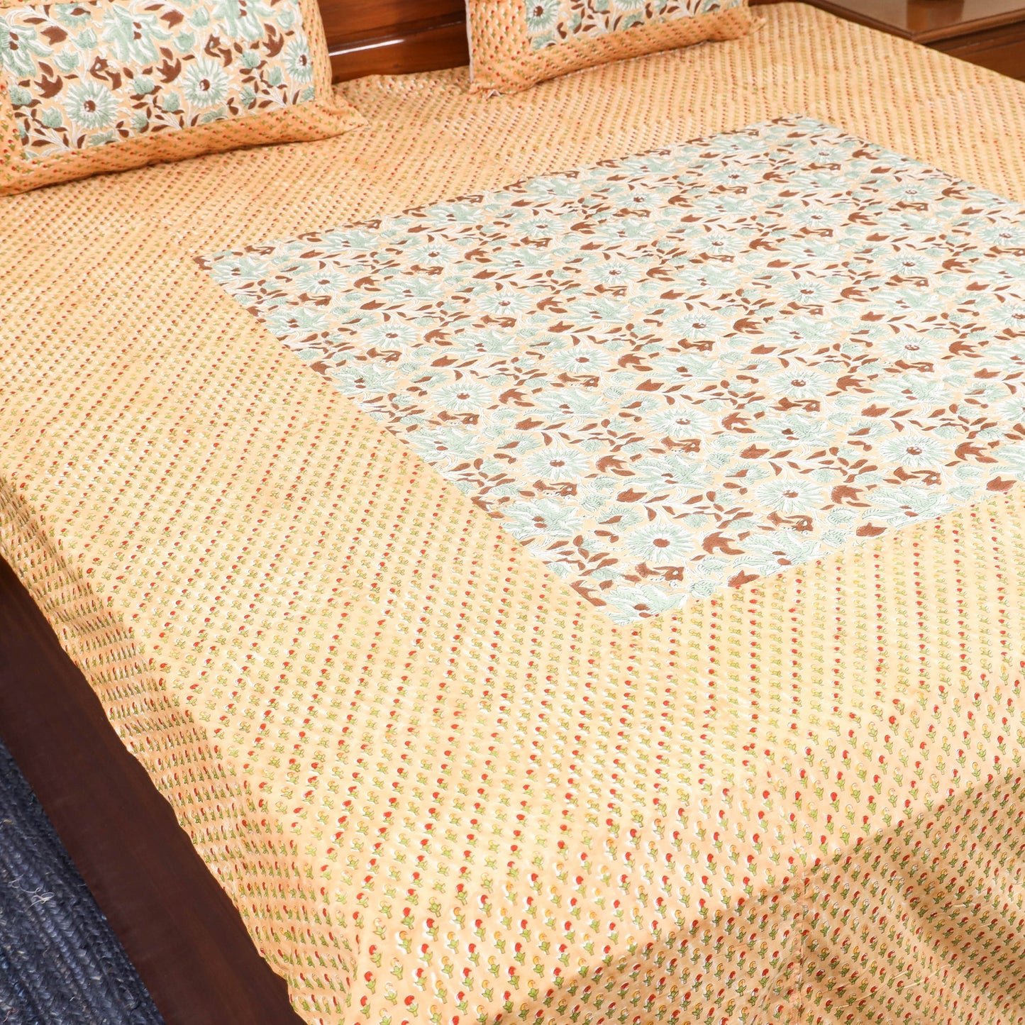 Patchwork hand double sanganeri bedsheet set (108 x 90 in)