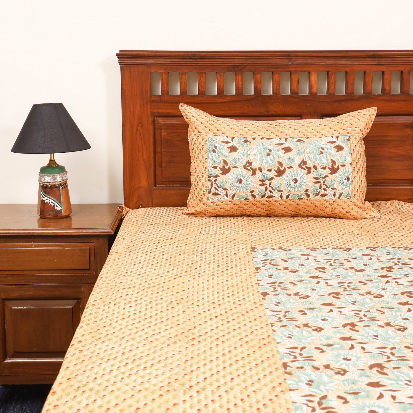 Patchwork hand double sanganeri bedsheet set (108 x 90 in)