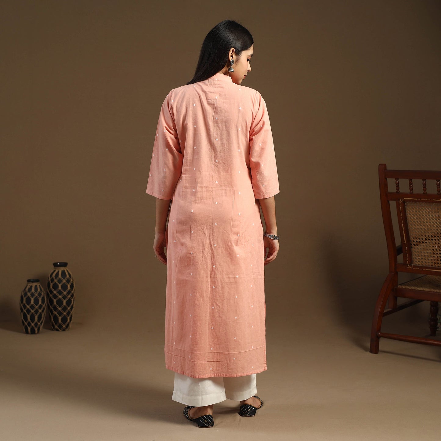 Pintuck Straight Cotton Jacquard Kurta for Women