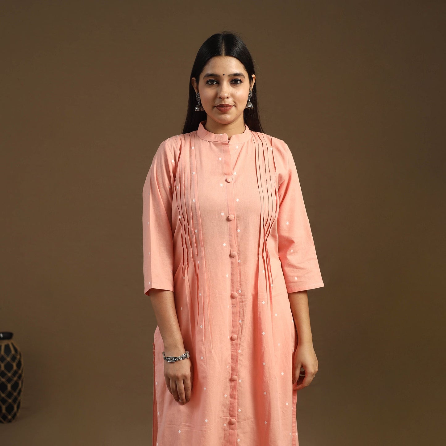 Pintuck Straight Cotton Jacquard Kurta for Women