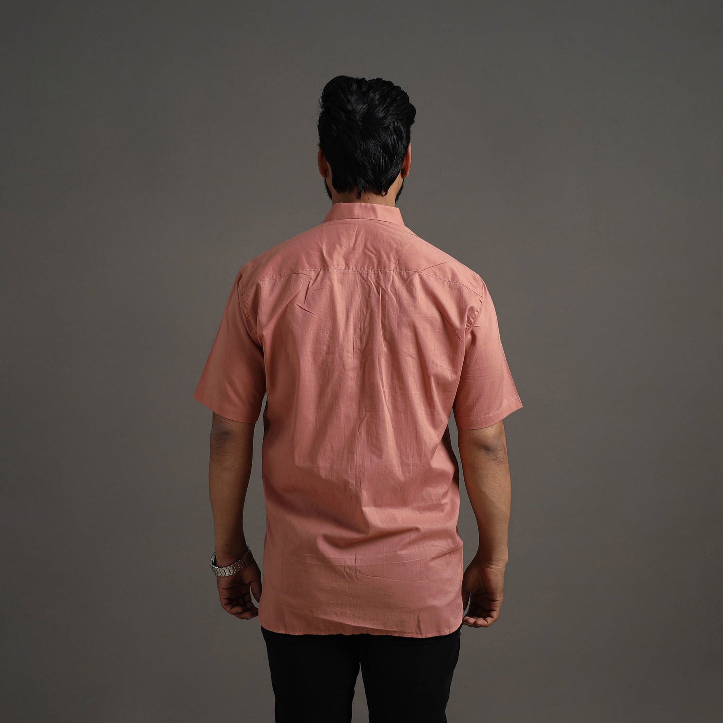 Buy Peach Plain Cotton Men Half Sleeve Shirt Online