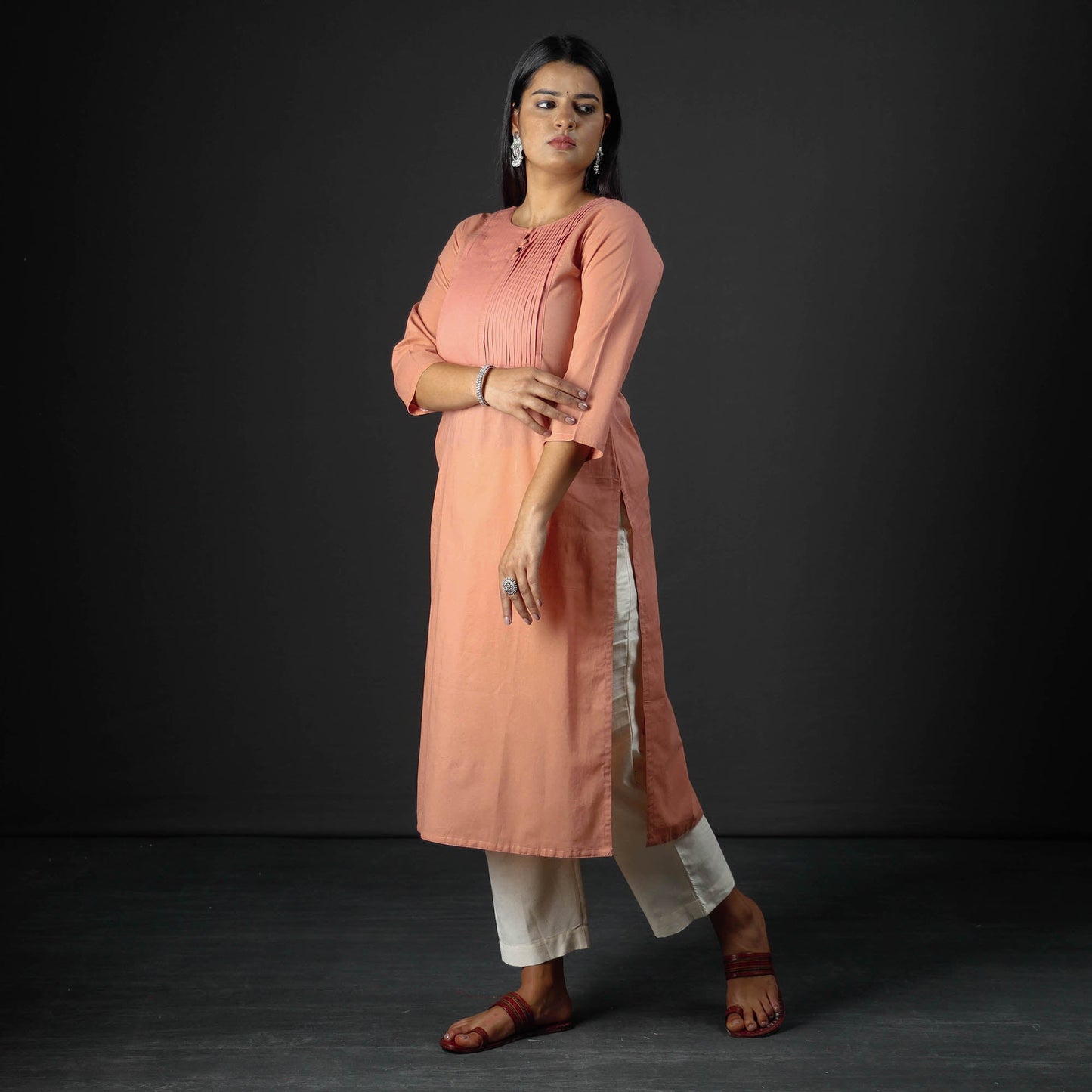 Plain Cotton Pintuck Long Kurta